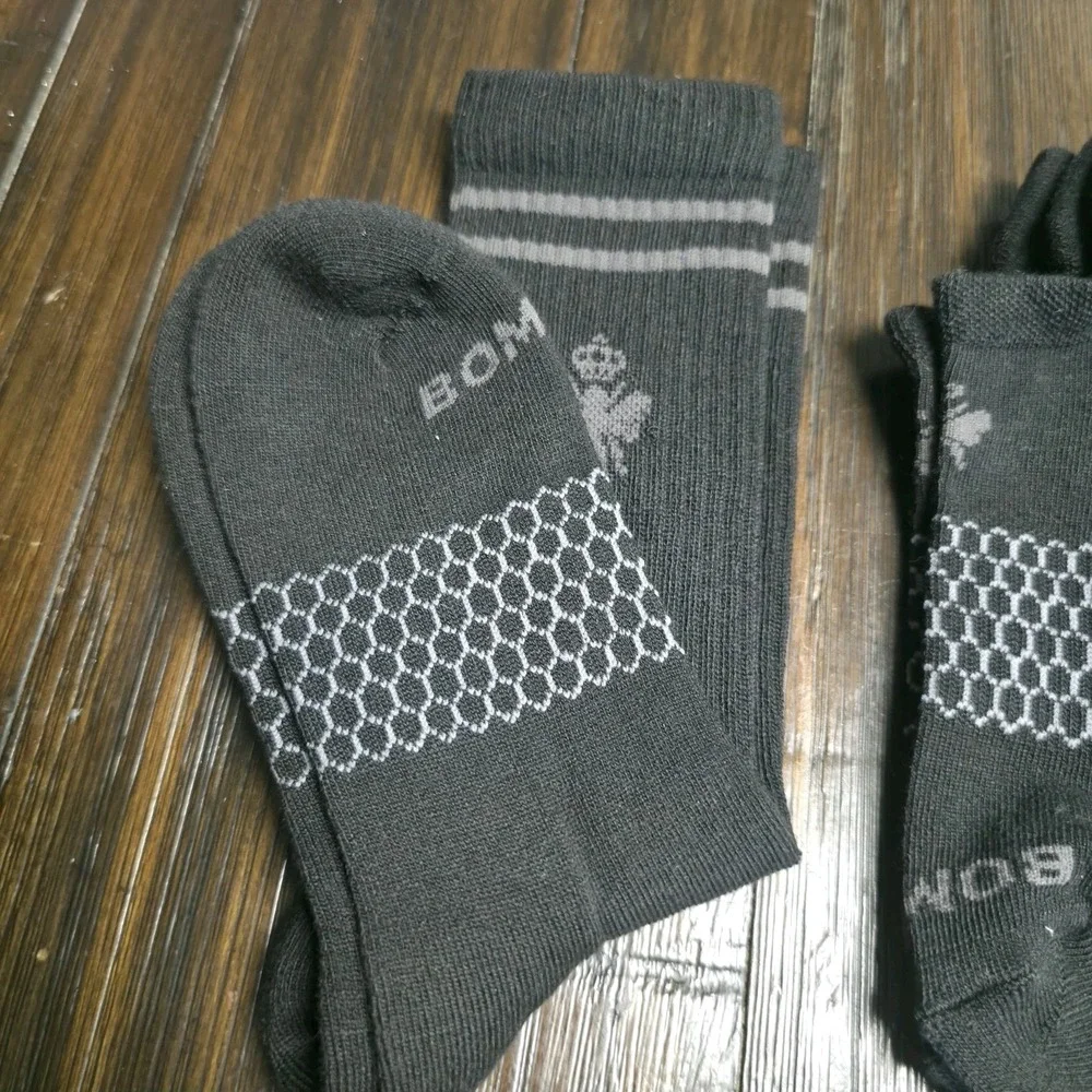 Bombas Socks 3 Pairs Black Ankle Calf Honeycomb Arch Support Bee Logo Sz Medium